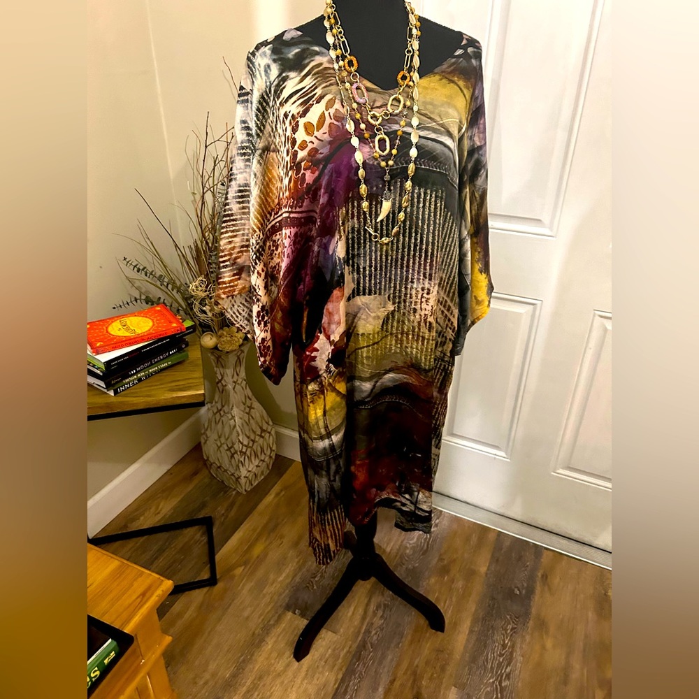 NWOT. Satin dress with 3/4 length sleeves